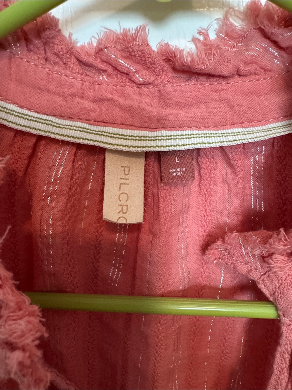 Pilcro Coral Textured Button-Front Blouse with Frayed Neckline - Picture 2 of 5